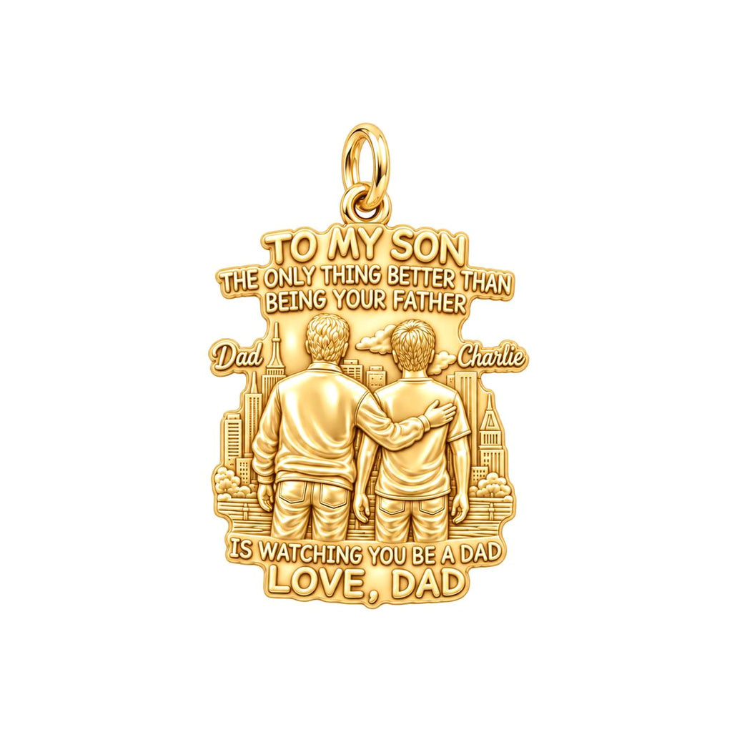 Father and Son Cityscape Charm Bracelet – Personalized Dad Gift – 18K gold plated 2 cm charm, front view