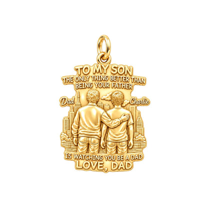 Father and Son Cityscape Charm Bracelet – Personalized Dad Gift – 18K gold plated 2 cm charm, front view