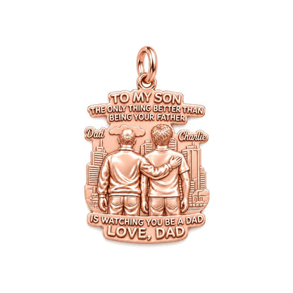 Father and Son Cityscape Charm Bracelet – Personalized Son Gift – rose gold 3 cm charm, front view