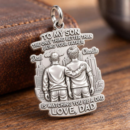 Father and Son Cityscape Charm Bracelet – Personalized Son Gift – macro detail of the charm