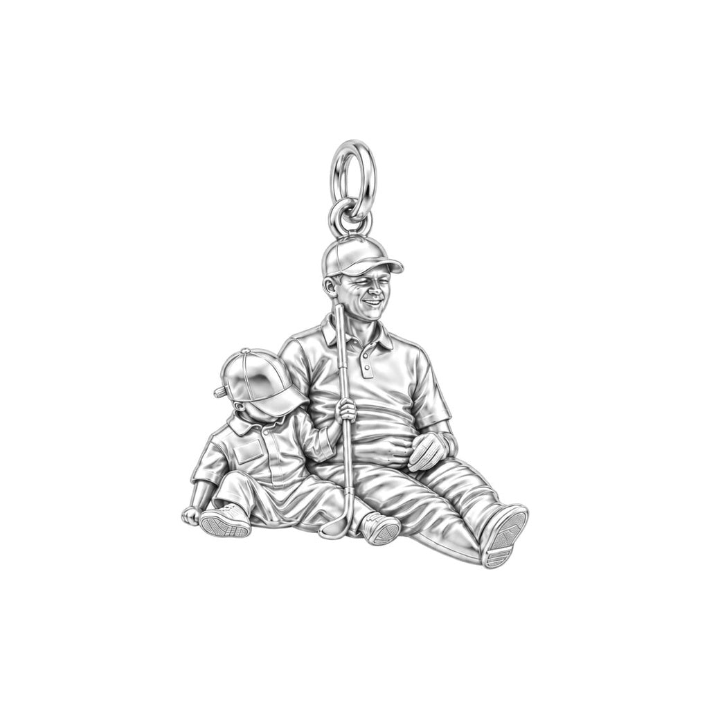 Father and Son Golfing Charm Bracelet – Personalized Dad Gift – silver charm, front view
