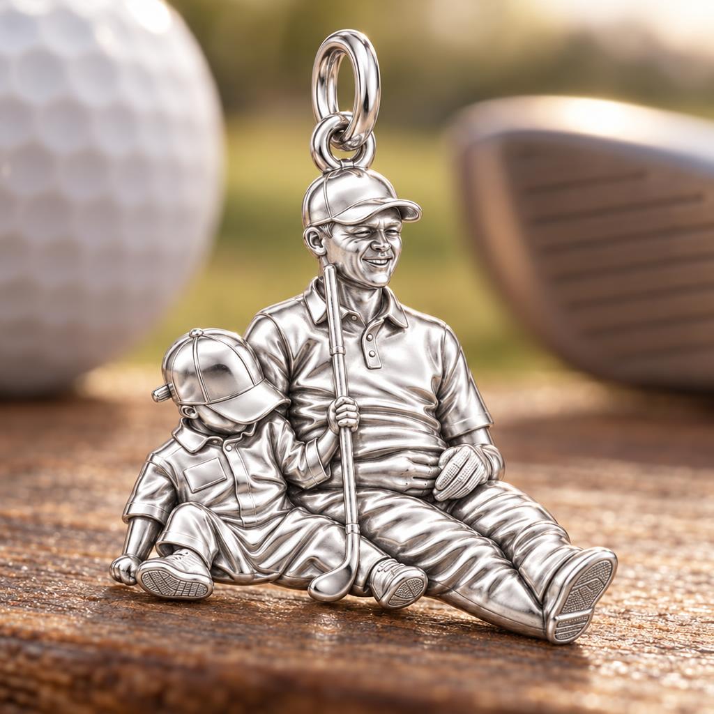 Father and Son Golfing Charm Bracelet – Personalized Dad Gift – macro detail of the charm