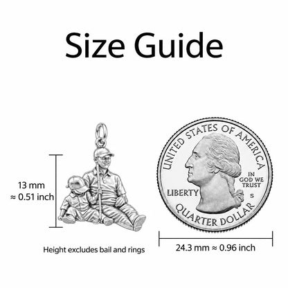 Father and Son Golfing Charm Bracelet – Personalized Dad Gift – size guide, 13 mm charm next to a quarter