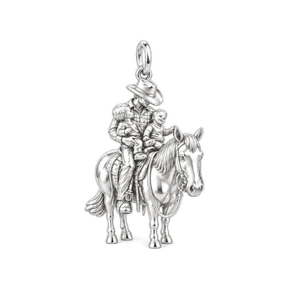 Father and Sons Horseback Ride Charm Bracelet – Personalized Dad Gift – silver charm, front view