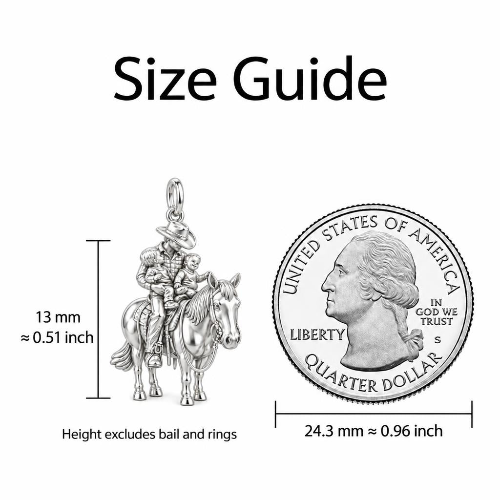 Father and Sons Horseback Ride Charm Bracelet – Personalized Dad Gift – size guide, 13 mm charm next to a quarter