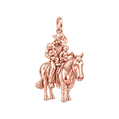 Father and Sons Horseback Ride Charm Bracelet – Personalized Dad Gift – rose gold charm, front view