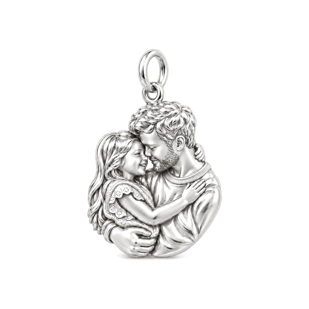 Father Daughter Embrace Charm Bracelet – Personalized Dad Gift – silver charm, front view