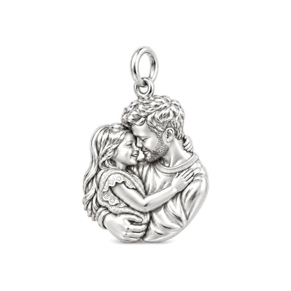 Father Daughter Embrace Charm Bracelet – Personalized Dad Gift – silver charm, front view