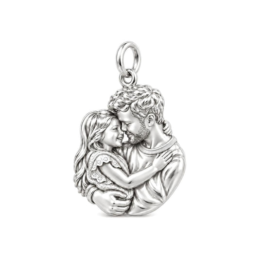 Father Daughter Embrace Charm Bracelet – Personalized Dad Gift – silver charm, front view