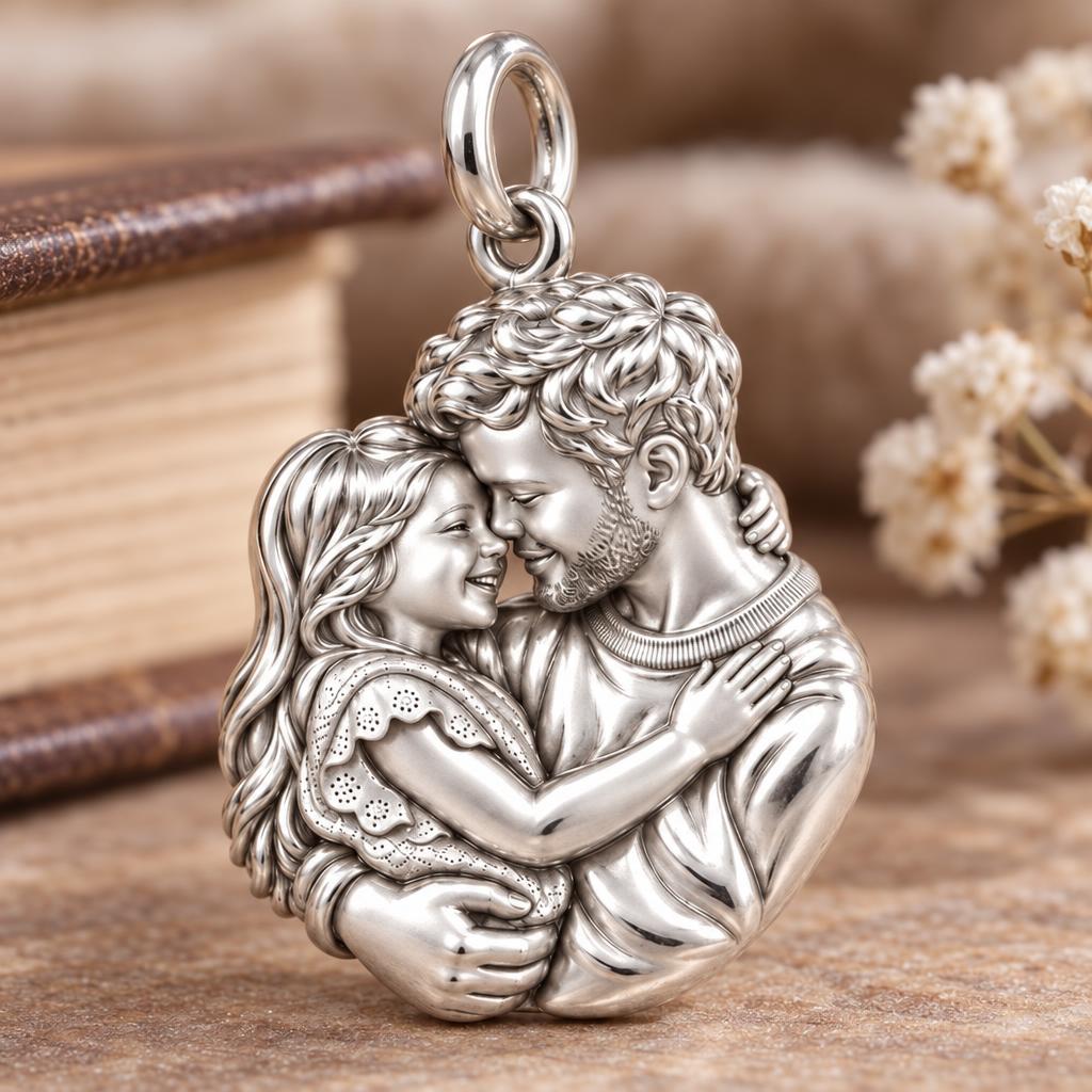 Father Daughter Embrace Charm Bracelet – Personalized Dad Gift – macro detail of the charm