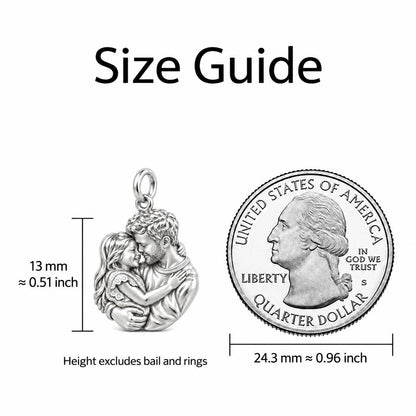 Father Daughter Embrace Charm Bracelet – Personalized Dad Gift – size guide, 13 mm charm next to a quarter