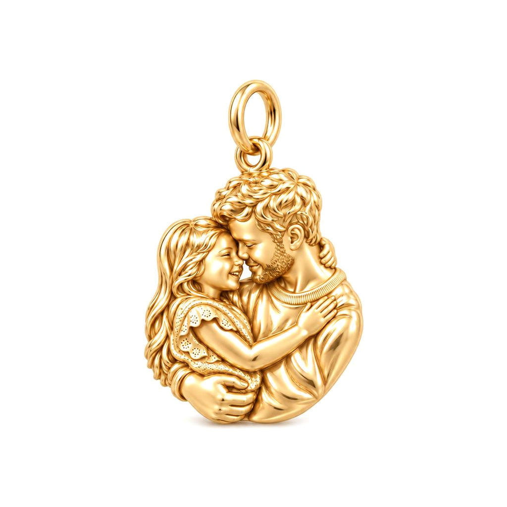 Father Daughter Embrace Charm Bracelet – Personalized Dad Gift – 18K gold charm, front view