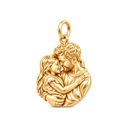 Father Daughter Embrace Charm Bracelet – Personalized Dad Gift – 18K gold charm, front view