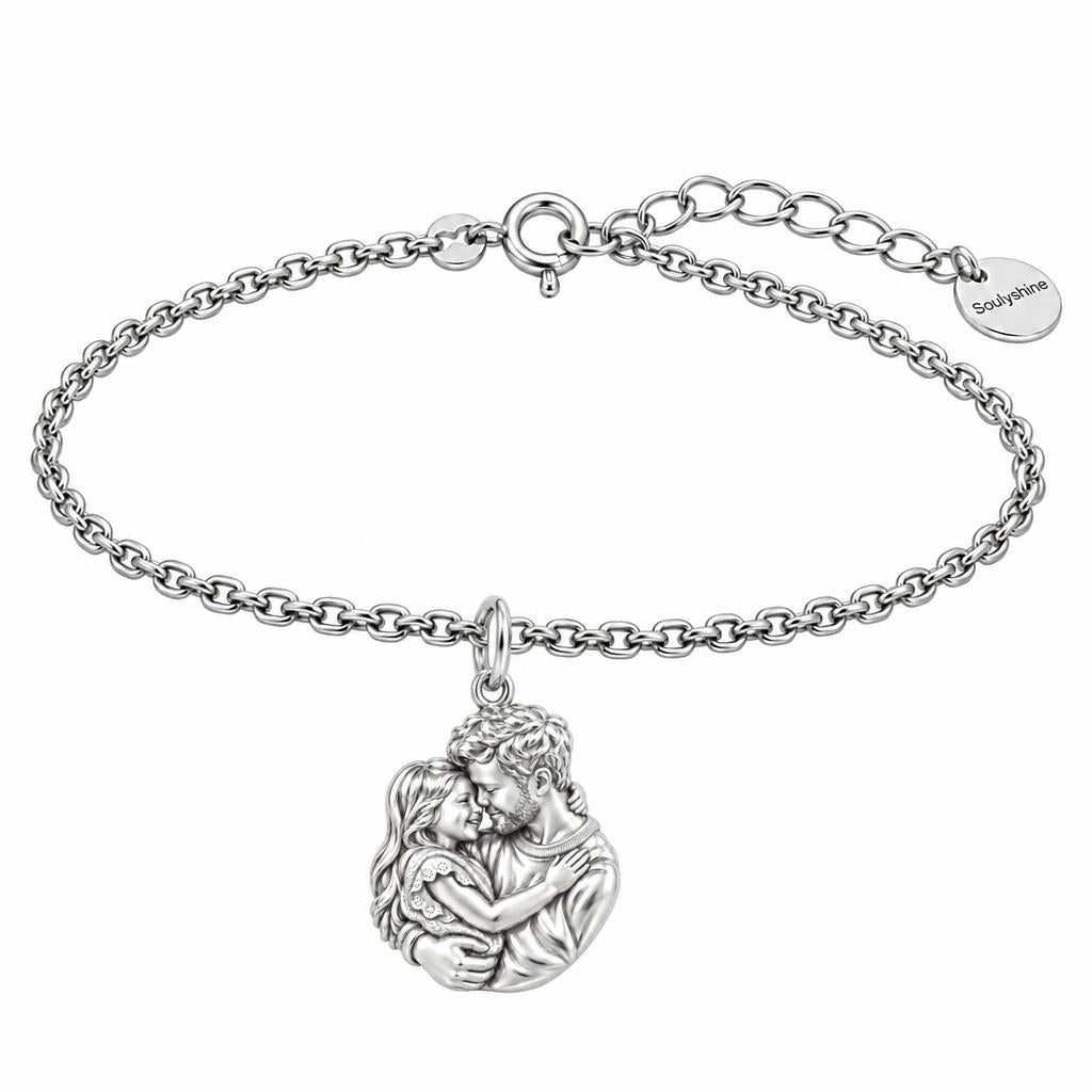 Father Daughter Embrace Charm Bracelet Set – silver, front view
