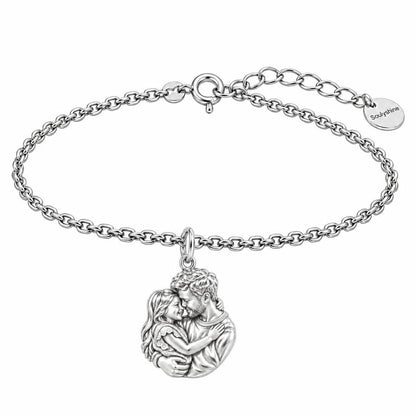 Father Daughter Embrace Charm Bracelet Set – silver, front view