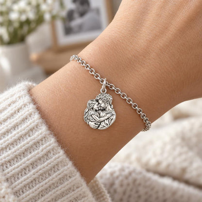 Father Daughter Embrace Charm Bracelet Set – worn / in use