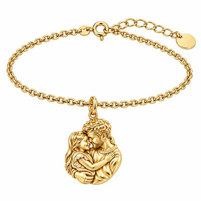 Father Daughter Embrace Charm Bracelet Set – 18K gold, front view