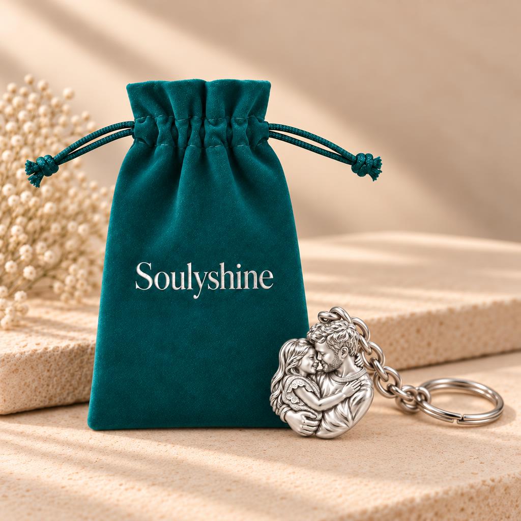Father Daughter Embrace Charm Keychain – Soulyshine velvet gift pouch