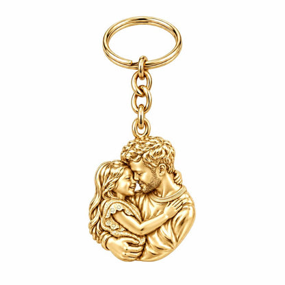 Father Daughter Embrace Charm Keychain – 18K gold, front view