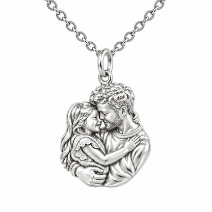 Father Daughter Embrace Charm Necklace Set – silver, front view