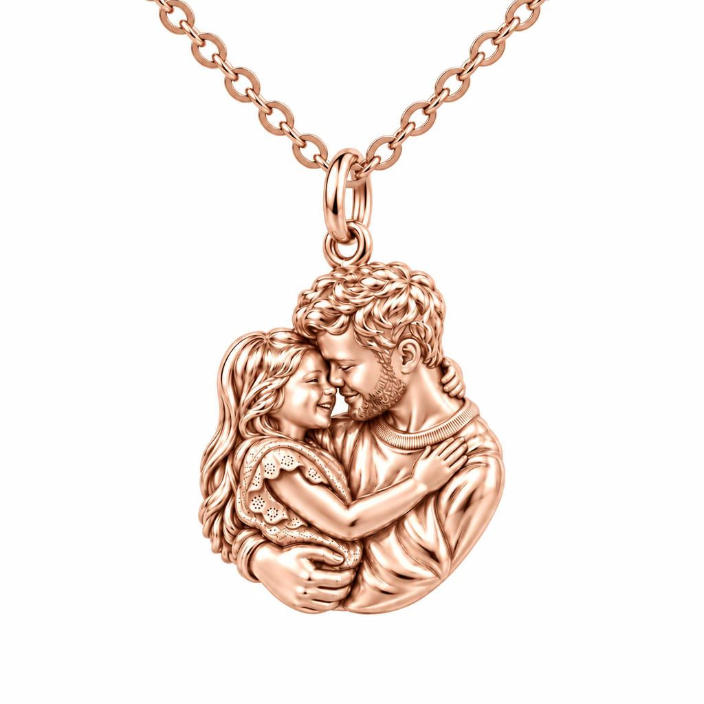 Father Daughter Embrace Charm Necklace Set – rose gold, front view
