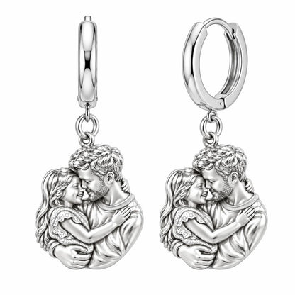 Father Daughter Embrace Huggie Charm Earrings – silver, front view