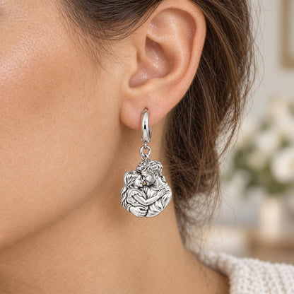 Father Daughter Embrace Huggie Charm Earrings – worn / in use