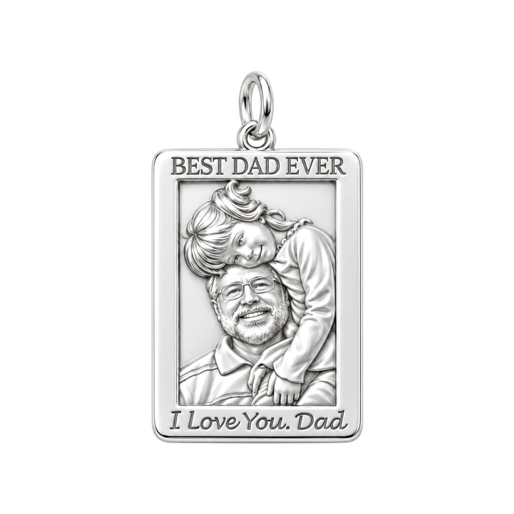Father Daughter Portrait Charm Bracelet – Personalized Dad Gift – silver plated 2 cm charm, front view