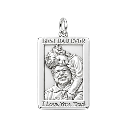 Father Daughter Portrait Charm Bracelet – Personalized Dad Gift – silver plated 2 cm charm, front view