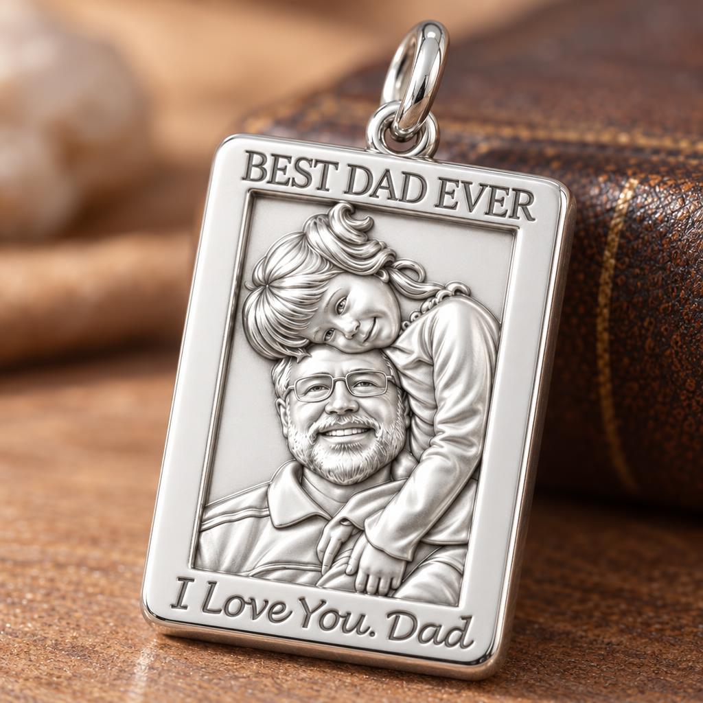 Father Daughter Portrait Charm Bracelet – Personalized Dad Gift – macro detail of the charm