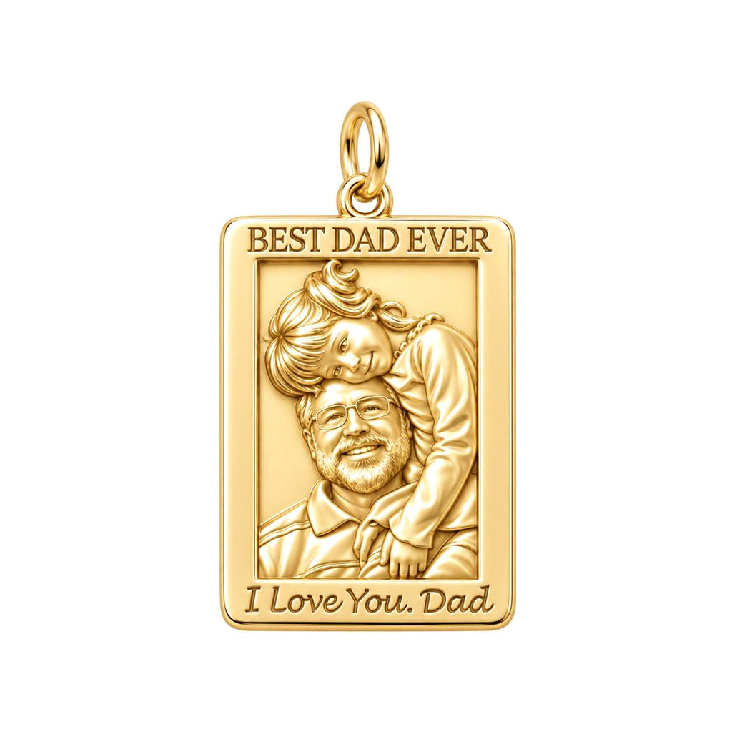 Father Daughter Portrait Charm Bracelet – Personalized Dad Gift – 18K gold plated 2 cm charm, front view