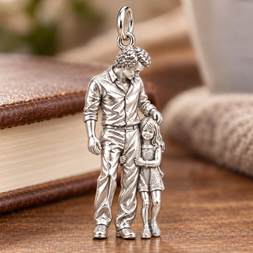 Father's Gentle Guidance Charm Bracelet – Personalized Dad Gift – macro detail of the charm