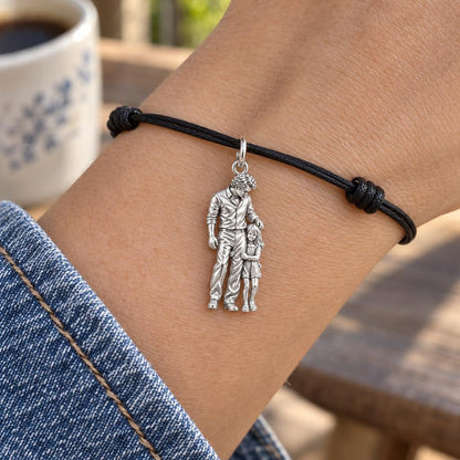 Father's Gentle Guidance Charm Bracelet – Personalized Dad Gift – worn on the wrist on a black cord bracelet