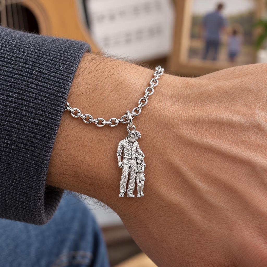 Father's Gentle Guidance Charm Bracelet Set – worn / in use