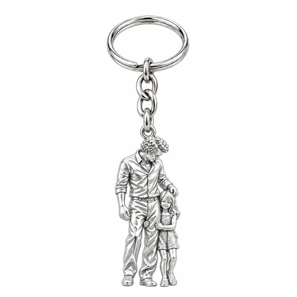 Father's Gentle Guidance Charm Keychain – silver, front view