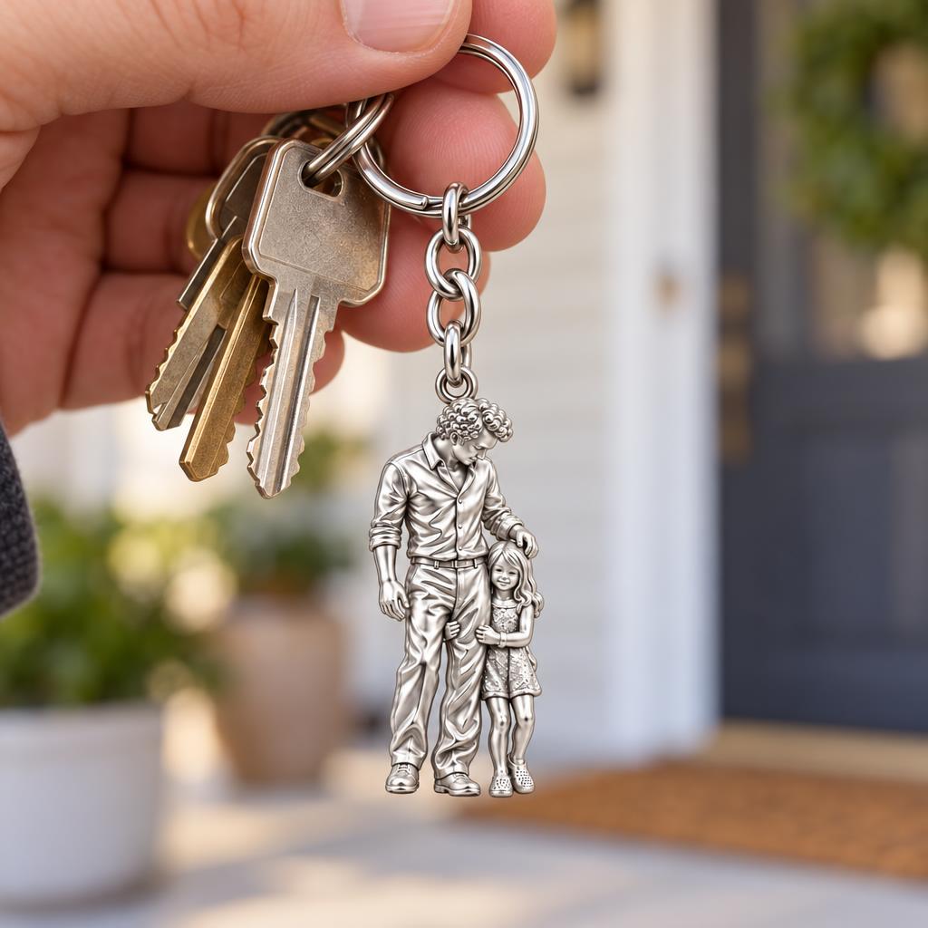 Father's Gentle Guidance Charm Keychain – worn / in use