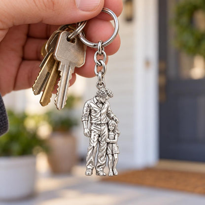 Father's Gentle Guidance Charm Keychain – worn / in use