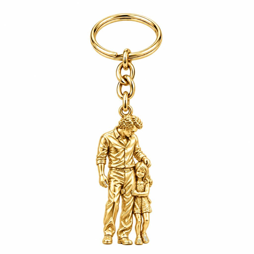 Father's Gentle Guidance Charm Keychain – 18K gold, front view
