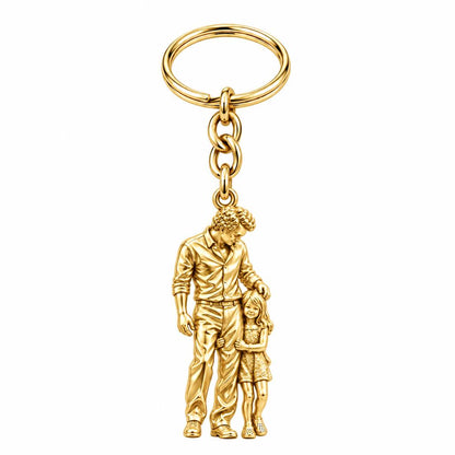 Father's Gentle Guidance Charm Keychain – 18K gold, front view