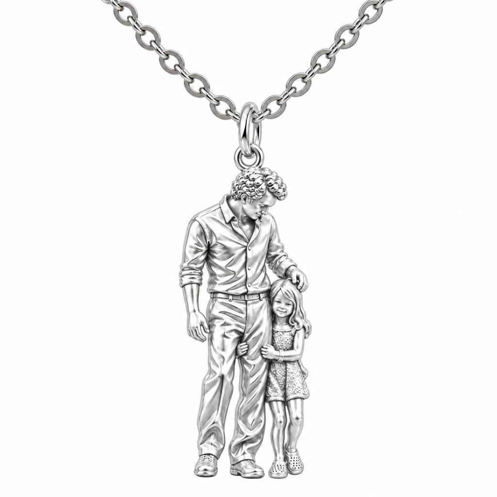 Father's Gentle Guidance Charm Necklace Set – silver, front view
