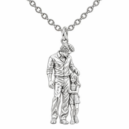 Father's Gentle Guidance Charm Necklace Set – silver, front view