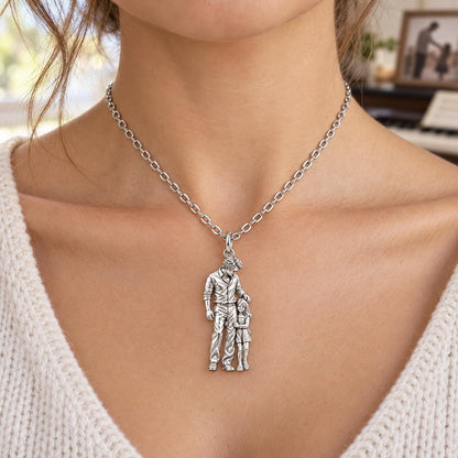 Father's Gentle Guidance Charm Necklace Set – worn / in use