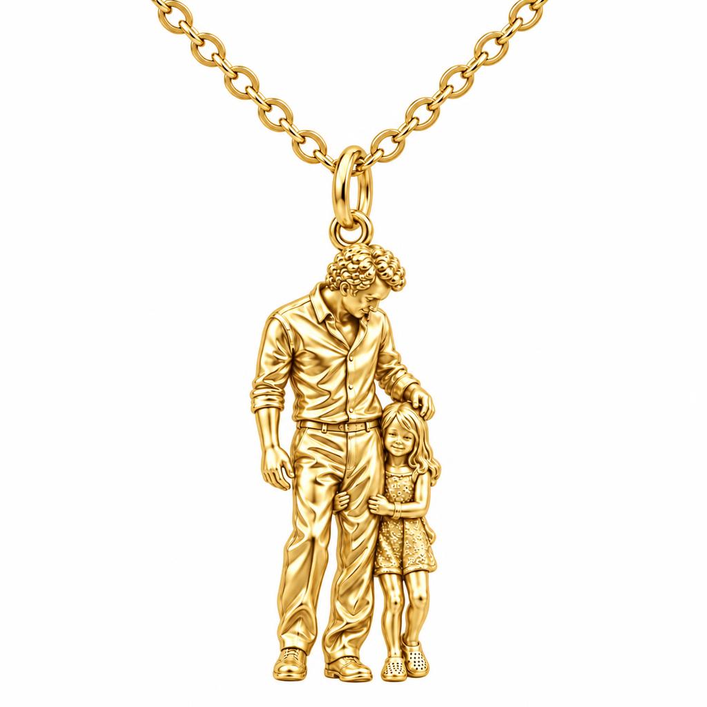Father's Gentle Guidance Charm Necklace Set – 18K gold, front view