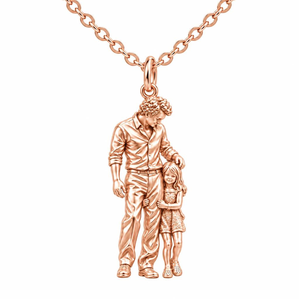 Father's Gentle Guidance Charm Necklace Set – rose gold, front view