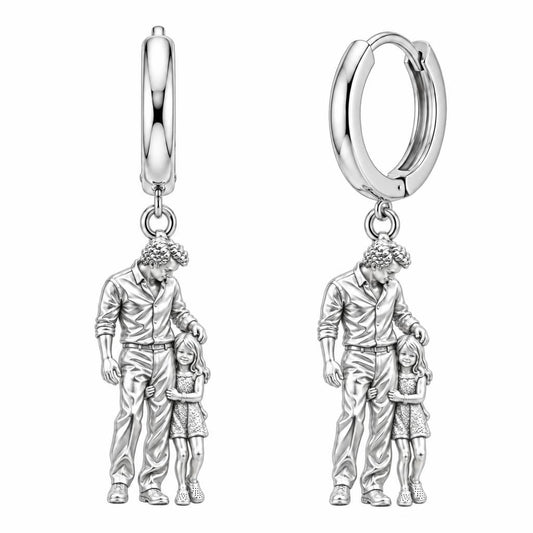 Father's Gentle Guidance Huggie Charm Earrings – silver, front view
