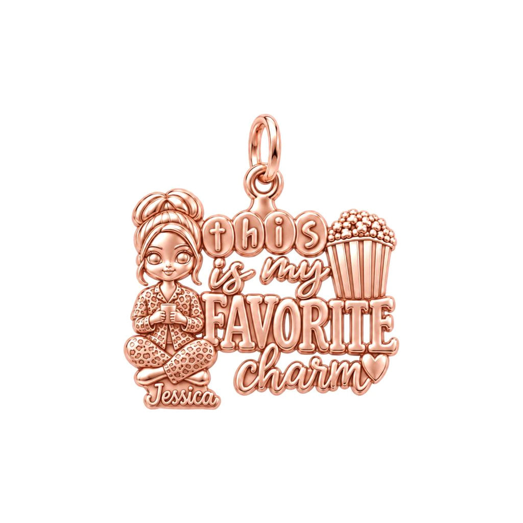 Favorite Cozy Night Charm Bracelet – Personalized Bestie Gift – rose gold 3 cm charm, front view