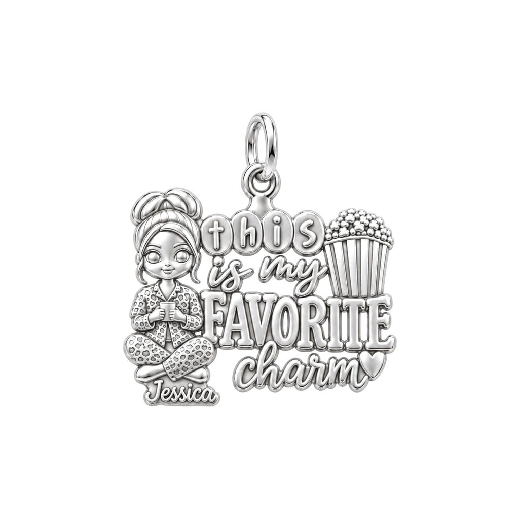 Favorite Cozy Night Charm Bracelet – Personalized Bestie Gift – silver plated 3 cm charm, front view