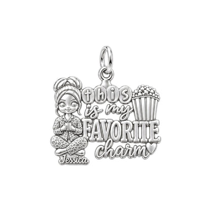 Favorite Cozy Night Charm Bracelet – Personalized Bestie Gift – silver plated 3 cm charm, front view