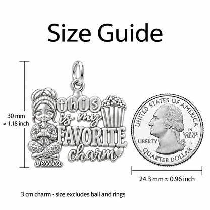 Favorite Cozy Night Charm Bracelet – Personalized Bestie Gift – size guide, 3 cm charm next to a quarter