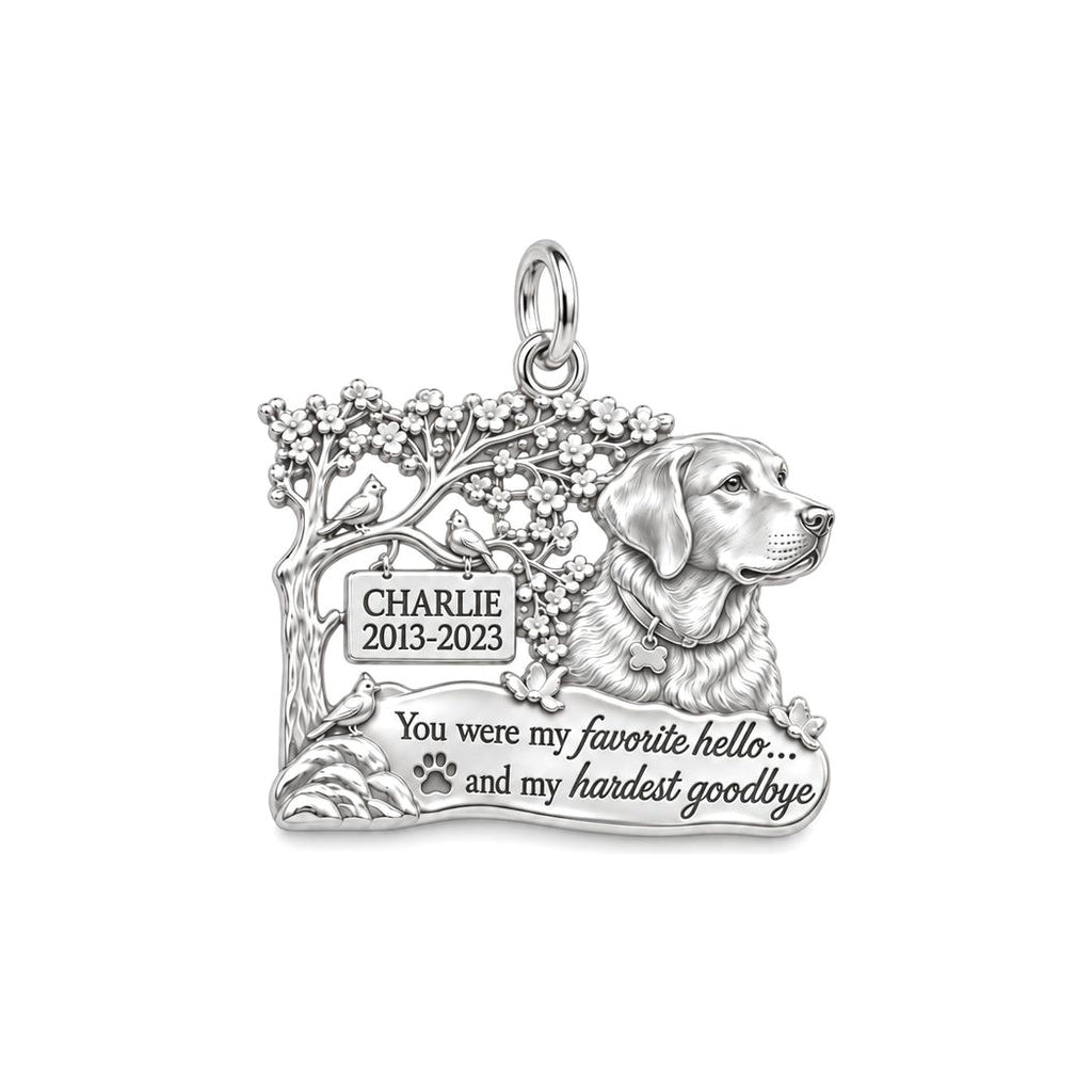 Favorite Hello Pet Memorial Charm Bracelet – Personalized Gift – silver plated 3 cm charm, front view